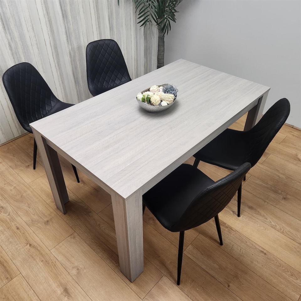 image 1 of Dining Table and 4 Chairs 4  Black Faux Leather Chairs Wood Dining Set Furniture