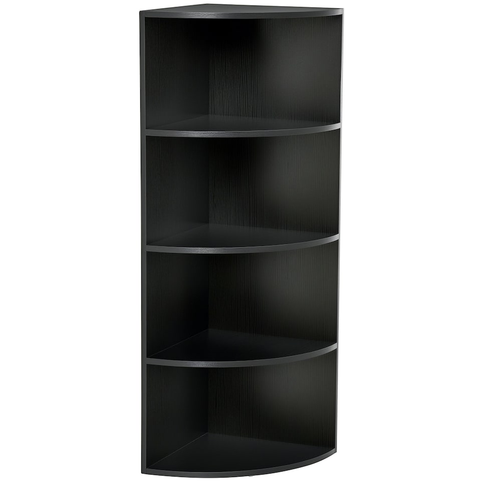 image 1 of HOMCOM 4 Tier Wood Corner Shelf Unit Freestanding Fan Bookshelf Plants Stand