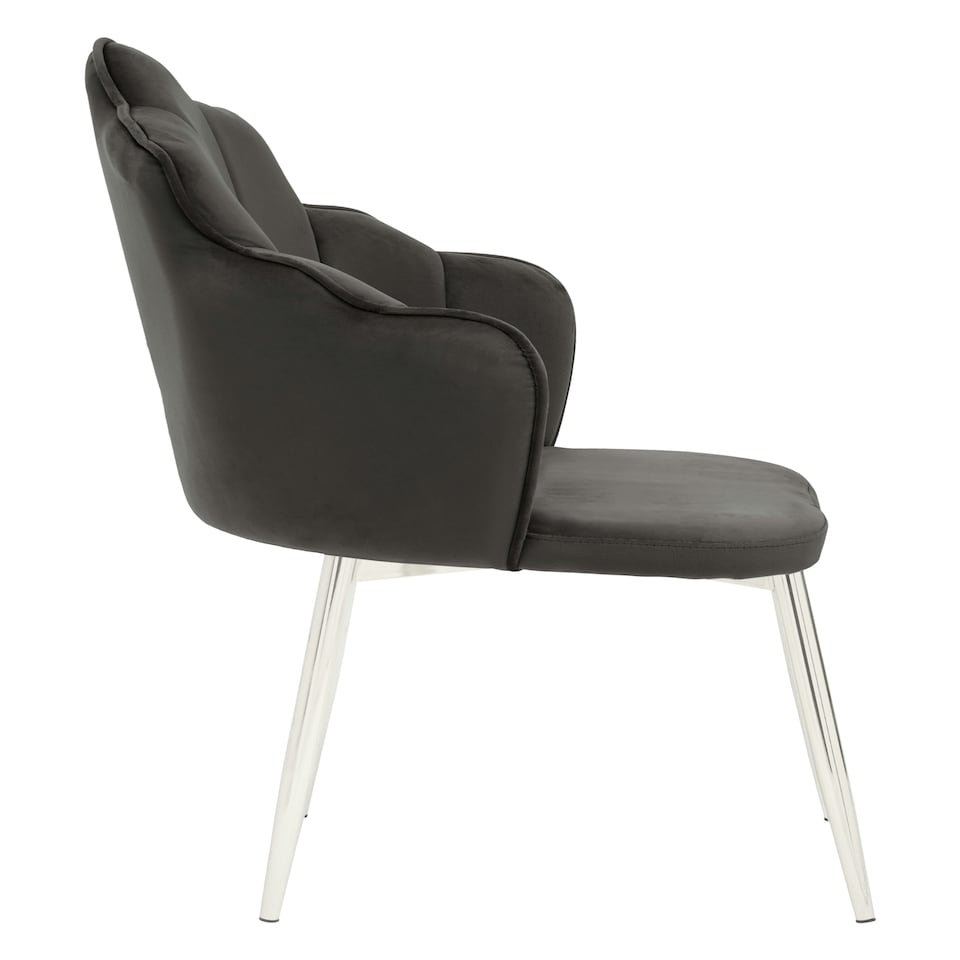image 1 of Interiors by Premier Black Velvet Dining Chair, Durable & Adjustable Velvet Office Chair, Backrest Accent Chair with Chrome Legs