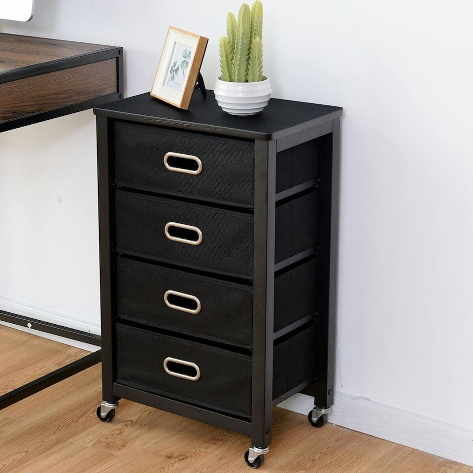 image 1 of COSTWAY Dresser Chest of Drawers with 4 Drawers w/ Wheels Black