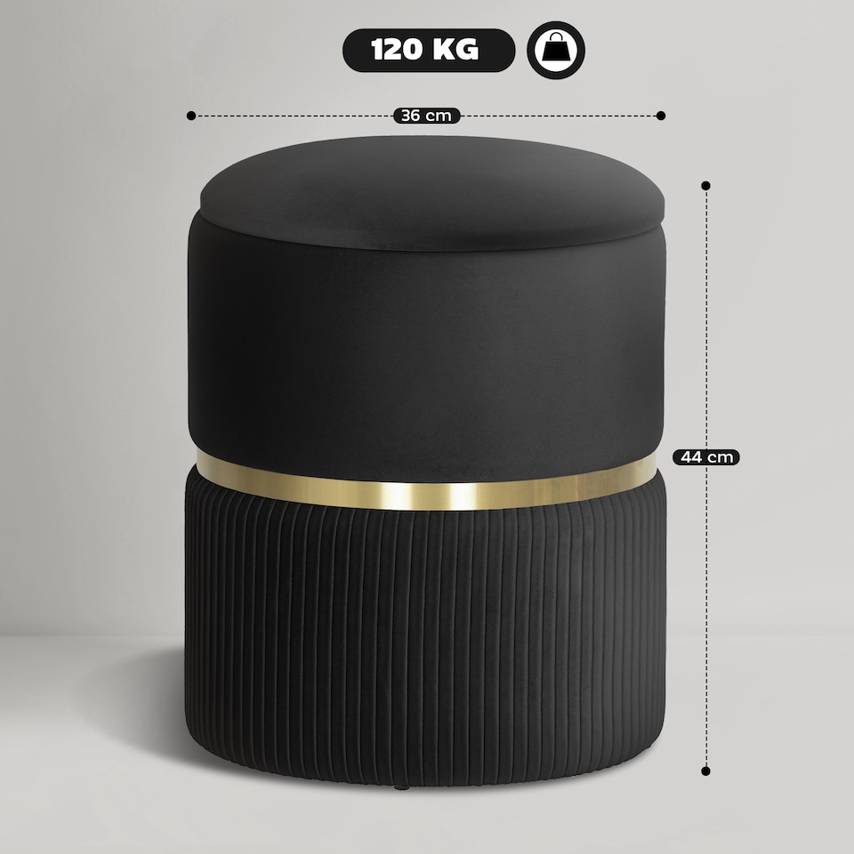 image 1 of HOMCOM Round Pouffe Storage Footstool with Hidden Space, Black | Black