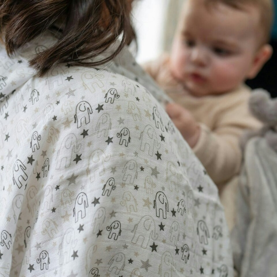 image 1 of Ziggle Cotton Muslin Square - Grey Elephants