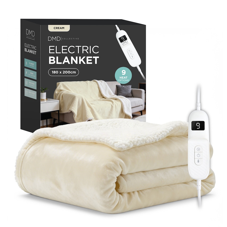 image 1 of DMD Heated Electric Throw Blanket, Fleece Sherpa, 9 Heat Settings & Timer, 180 x 200cm