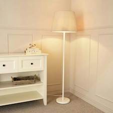 ValueLights Charlie White Floor Lamp Beige Taper Shade 
