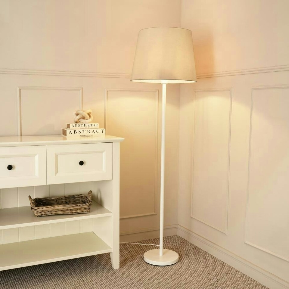 image 1 of ValueLights Charlie White Floor Lamp Beige Taper Shade 