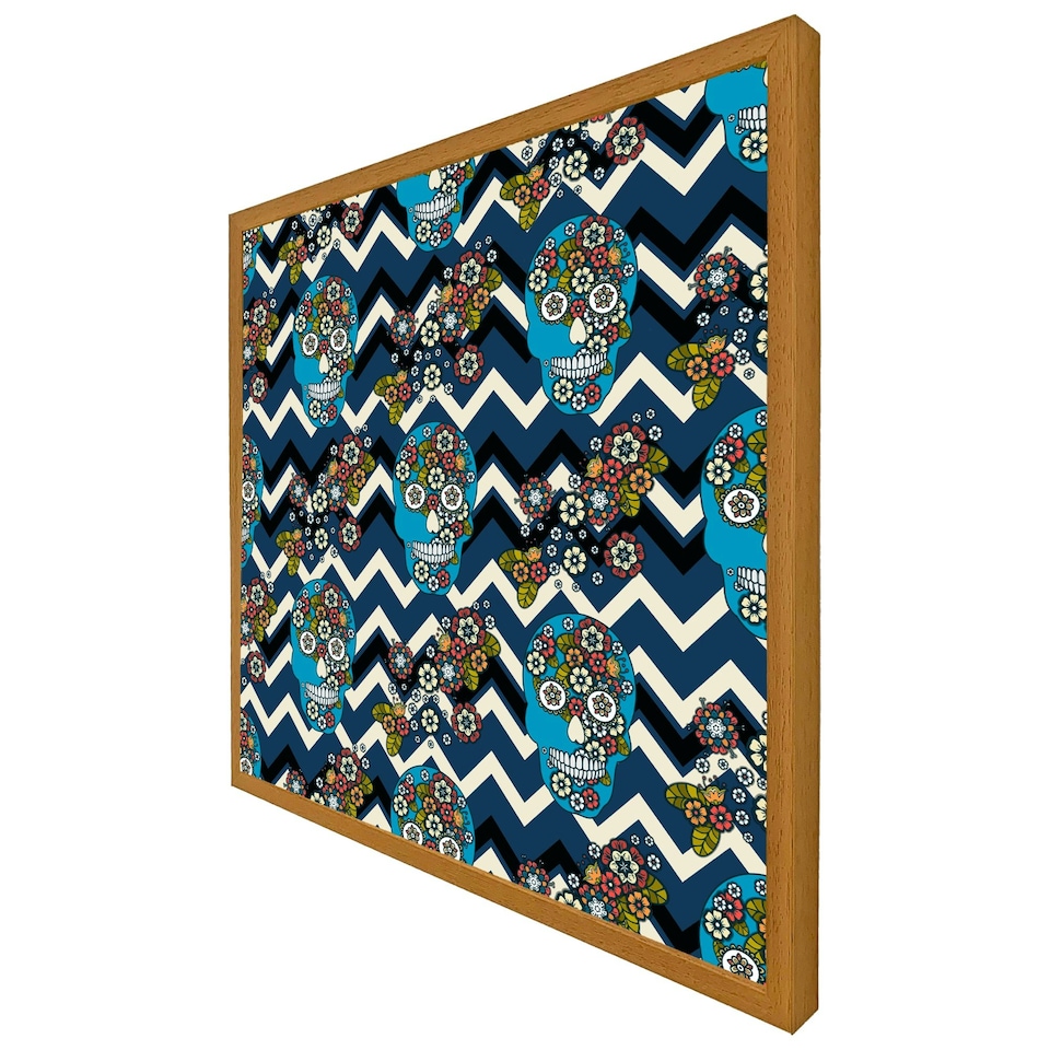 image 1 of Embroidery colourful simplified ethnic skull blue pattern (Picutre Frame) Brown | XL