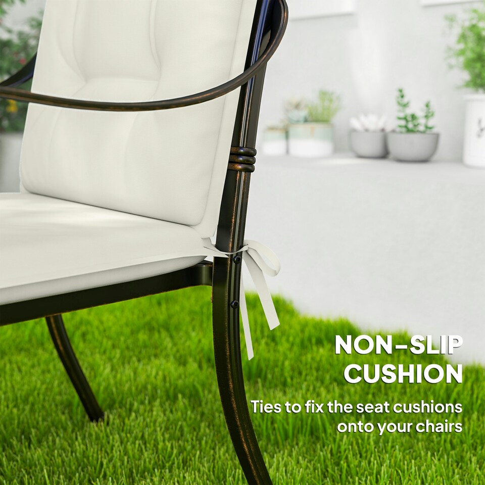 image 1 of Outsunny Set of 4 Garden Chair Cushions, Outdoor Seat Pads, White