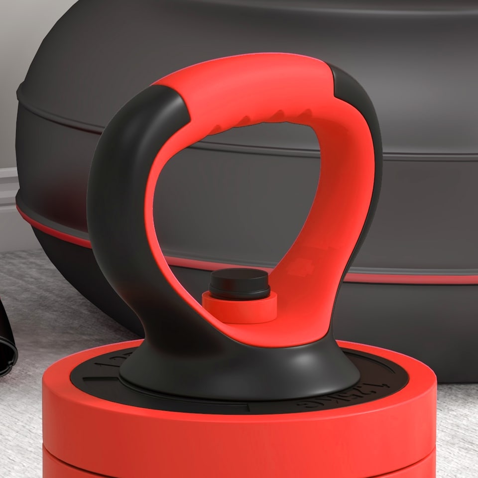 image 1 of SPORTNOW 4-in-1 Adjustable Weight Dumbbells Set, Used as Barbell, Kettlebell, Push up Stand, Free Weights Set for Men and Women Home Gym Training, 20KG, Red