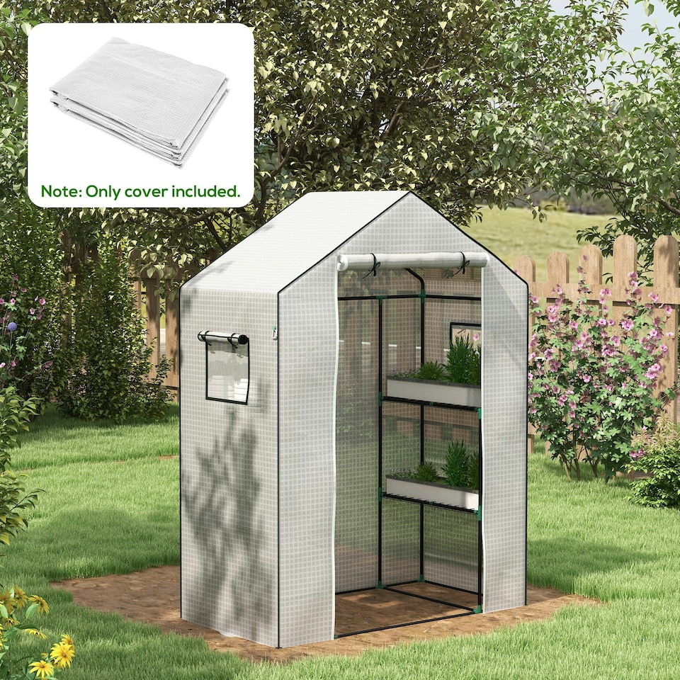 image 1 of Outsunny PE Greenhouse Cover Replacement with Door and Mesh Windows, Green
