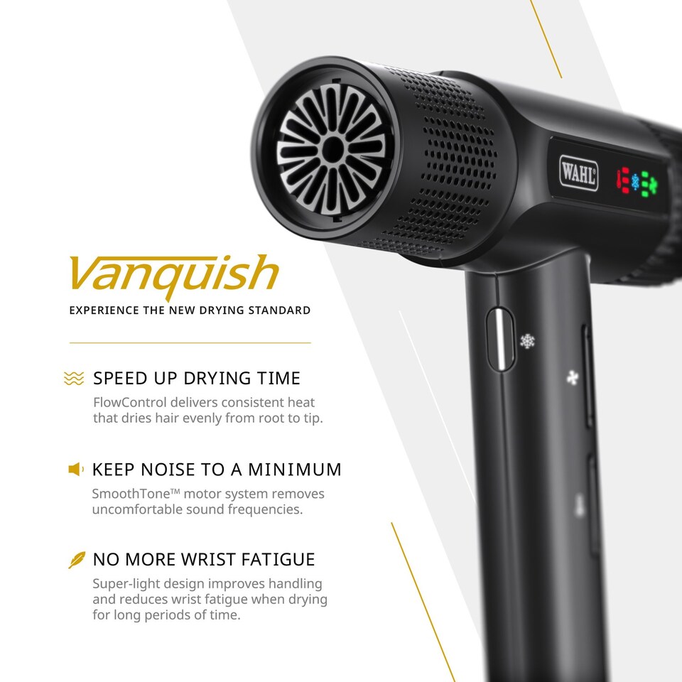 image 1 of Wahl Vanquish Hair Dryer 1600W Corded 3 Heat Settings with Cool-Shot Black ZY166