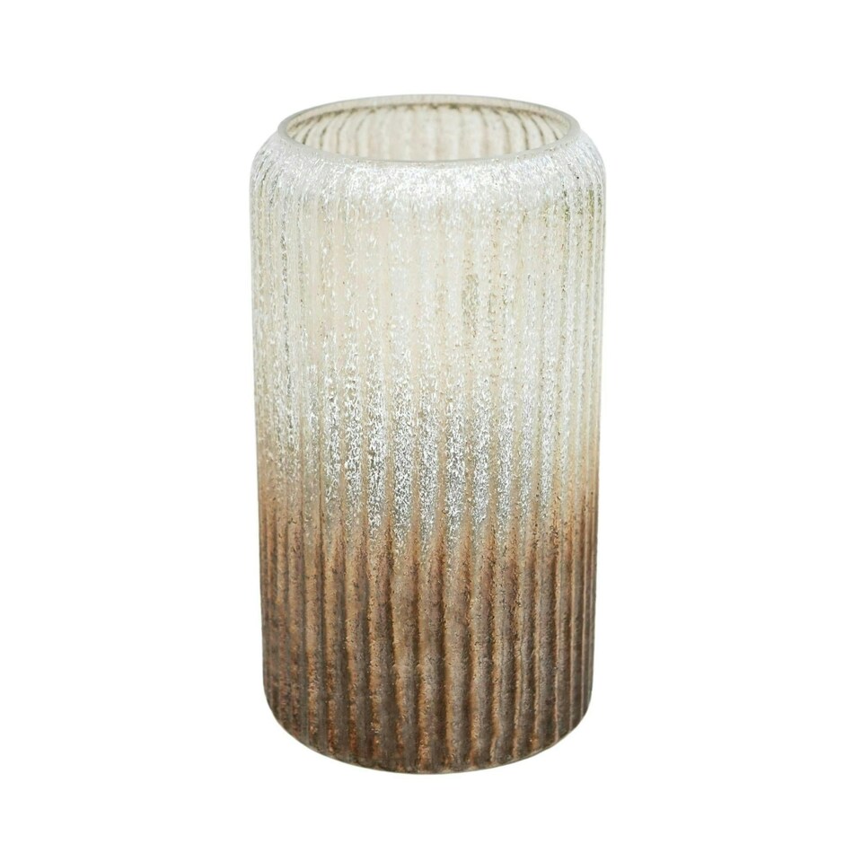image 1 of Verre Frosted Ribbed Glass Vase Gold