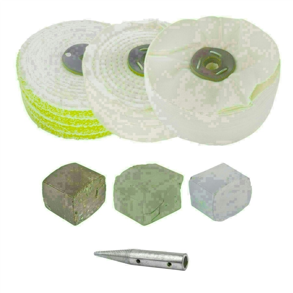 image 1 of 6" x 2" Conversion Polishing Mop Kit For 1/2 HP Grinders 3 Mops Compounds Spindle