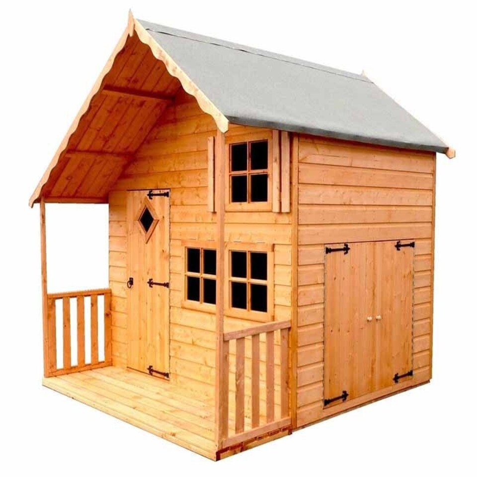 image 1 of Crib 7 x 6 Feet Single Door with Three Windows Playhouse Brown