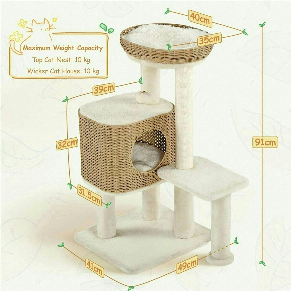 image 1 of Yaheetech 91 cm Tall Rattan Cat Tree with Natural Sisal Beige
