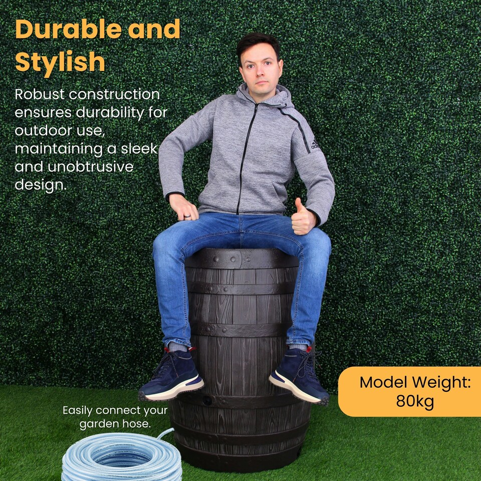 image 1 of Water Butt Kit with Tap, Diverter & Bio Cleaner – Rainwater Collector for Garden, Balcony & Terrace – Durable Plastic Water Storage Tank | Brown | 250L