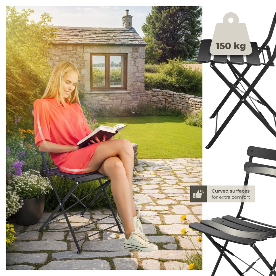 image 1 of Garden Table and Chairs Frieda - 2 seater, for balconies, patios and terraces, folding and lightweight | Black | black | 1