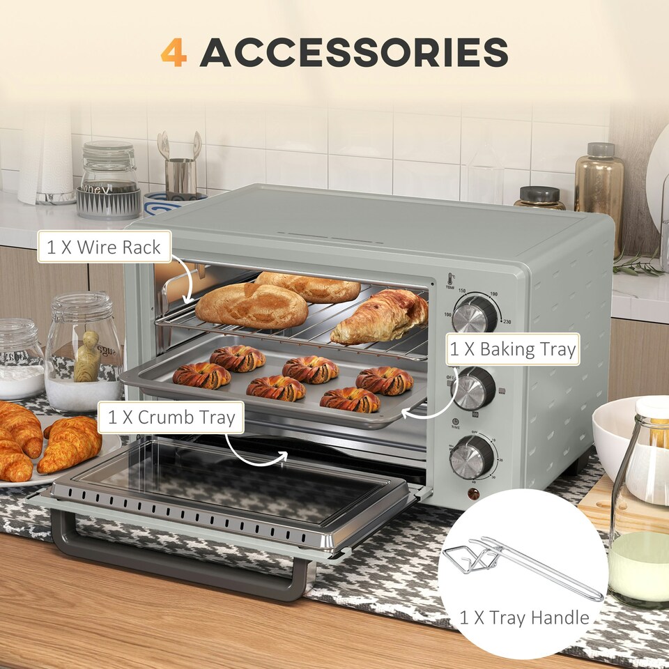 image 1 of HOMCOM Mini Oven 21L Electric Grill w/ Adjustable Temp 1400W, Silver Tone