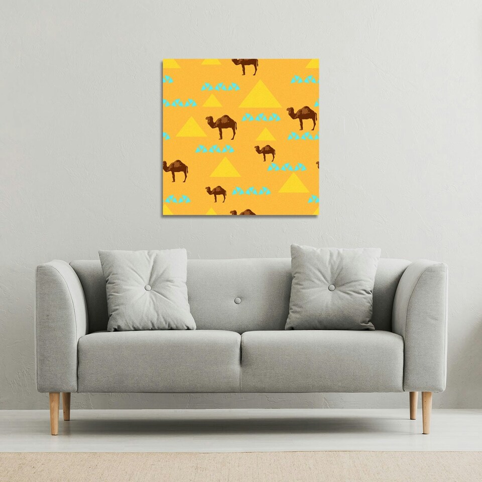 image 1 of Camels & Pyramids (Canvas Print) 77 x 77 x 4cm