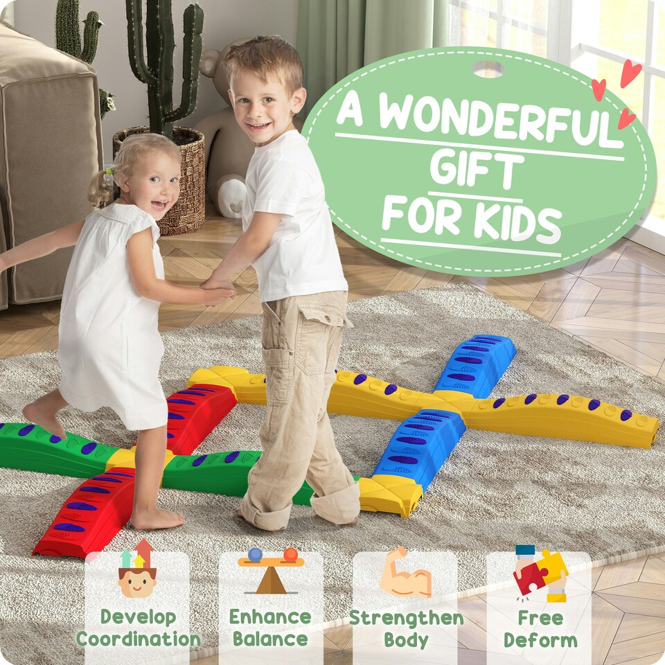 image 1 of AIYAPLAY 12-Piece Kids Balance Beam, Stepping Stones with Non-Slip Foot Pads