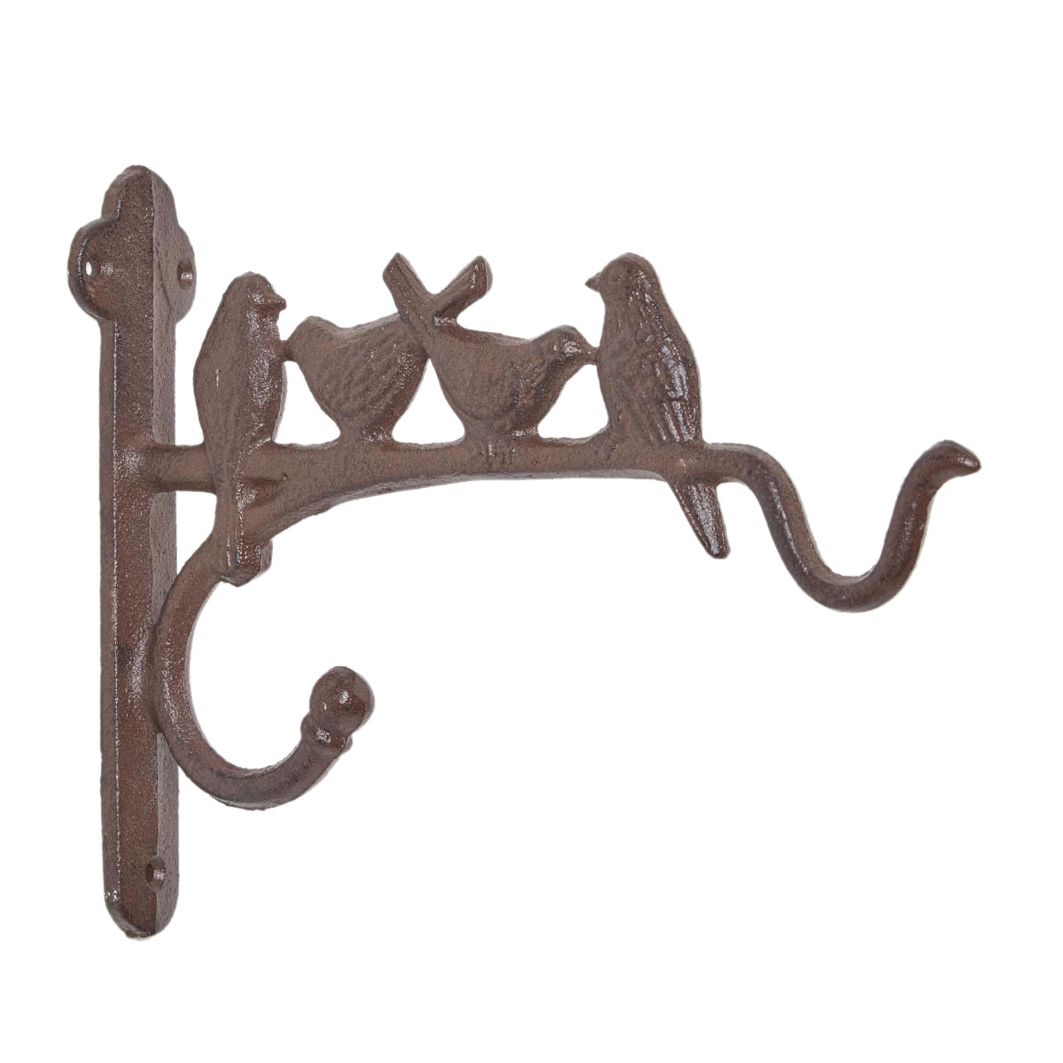 Homescapes Cast Iron Hanging Basket Hook with Birds in Brown