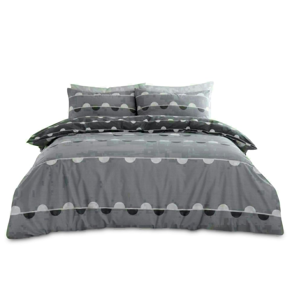 image 1 of Simple Reversible Geo Printed Duvet Cover Set Polycotton Beddings Grey | Double