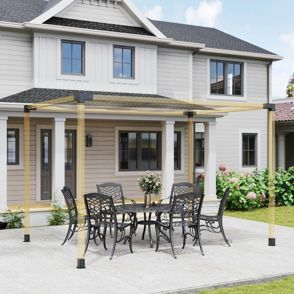 image 1 of Outsunny Pergola Kit with 3-Way Corner Brackets & Post Base for 92mm Lumber