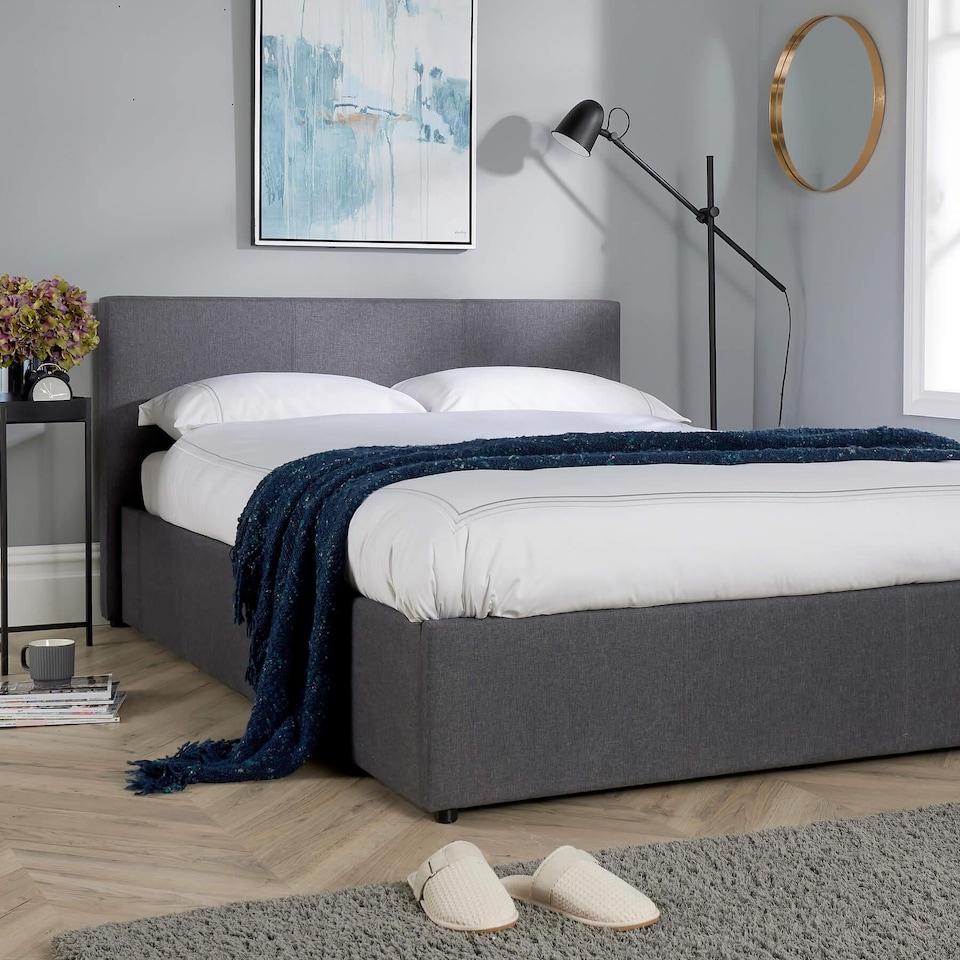 image 1 of Ottoman Side Lift Storage Bed Double Hopsack Fabric Bed Frame Gas Lift Furniture