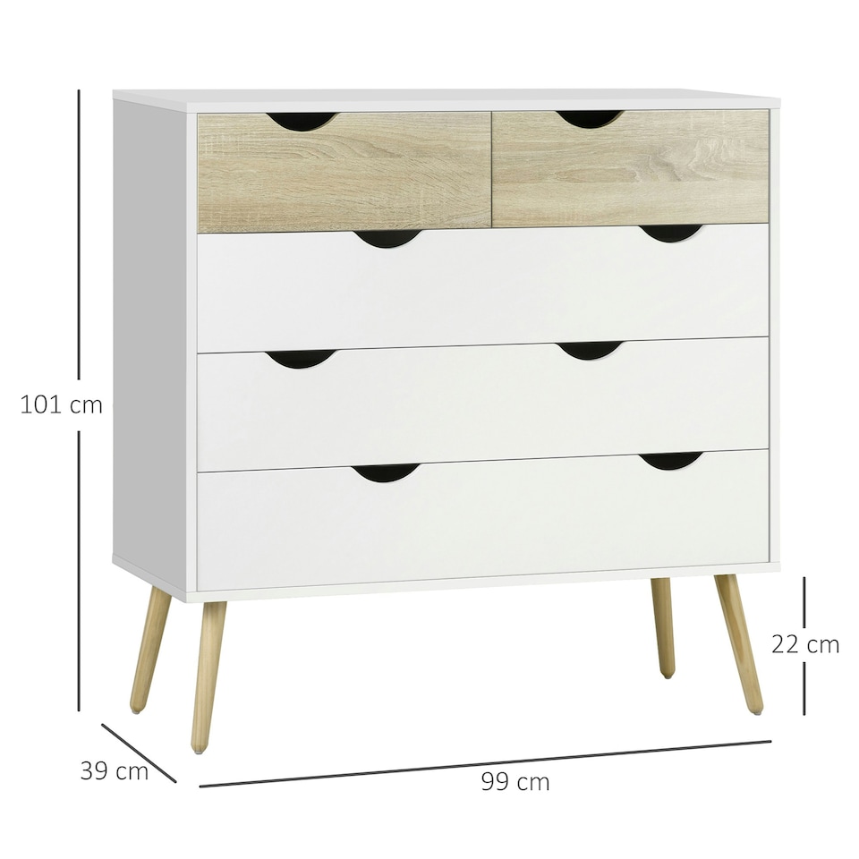 image 1 of HOMCOM Chest of Drawers, 5 Drawer Storage Cabinet Unit Bedroom Living Room
