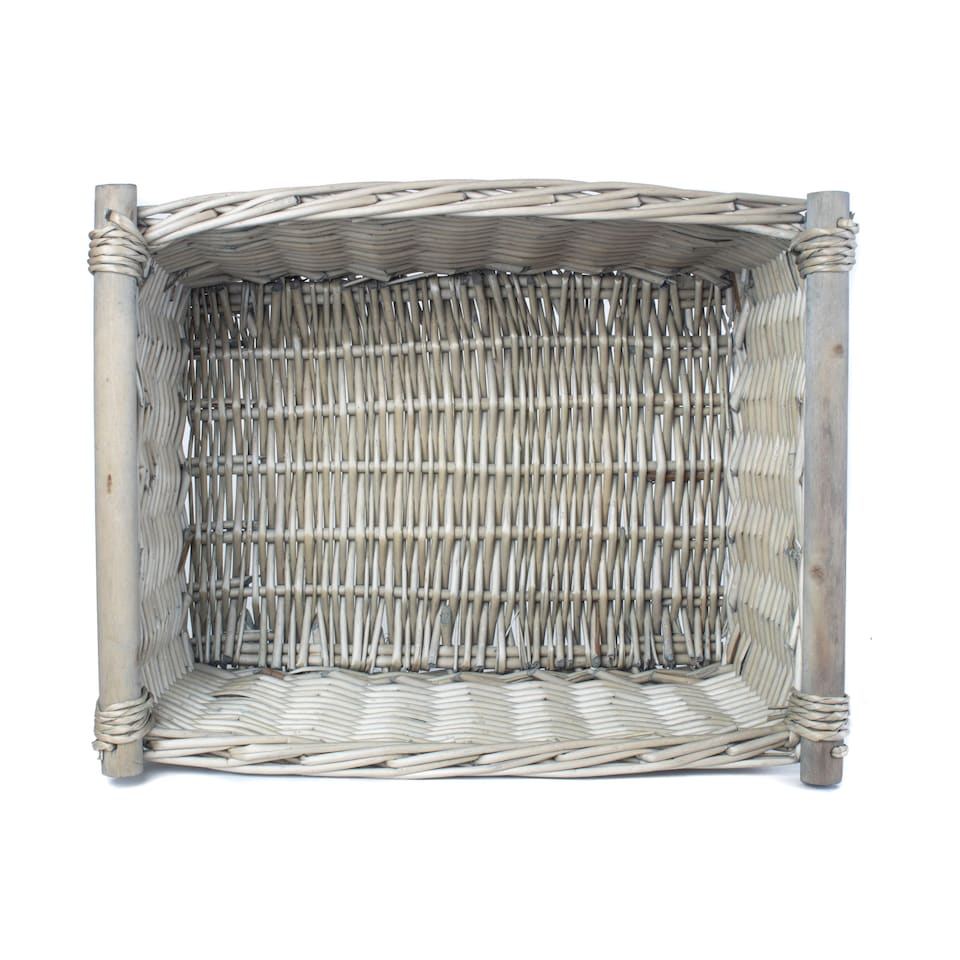 image 1 of Large Grey Wash Wooden Handled Storage Basket | Grey | Grey