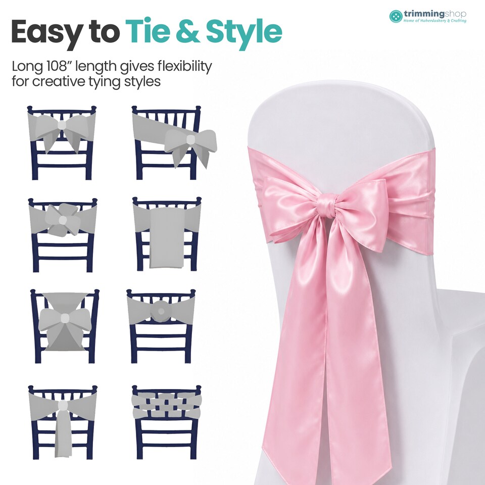 image 1 of 7"x108" Satin Chair Sash, Chair Sashes Hammed Edges Bow Tie - 25pcs