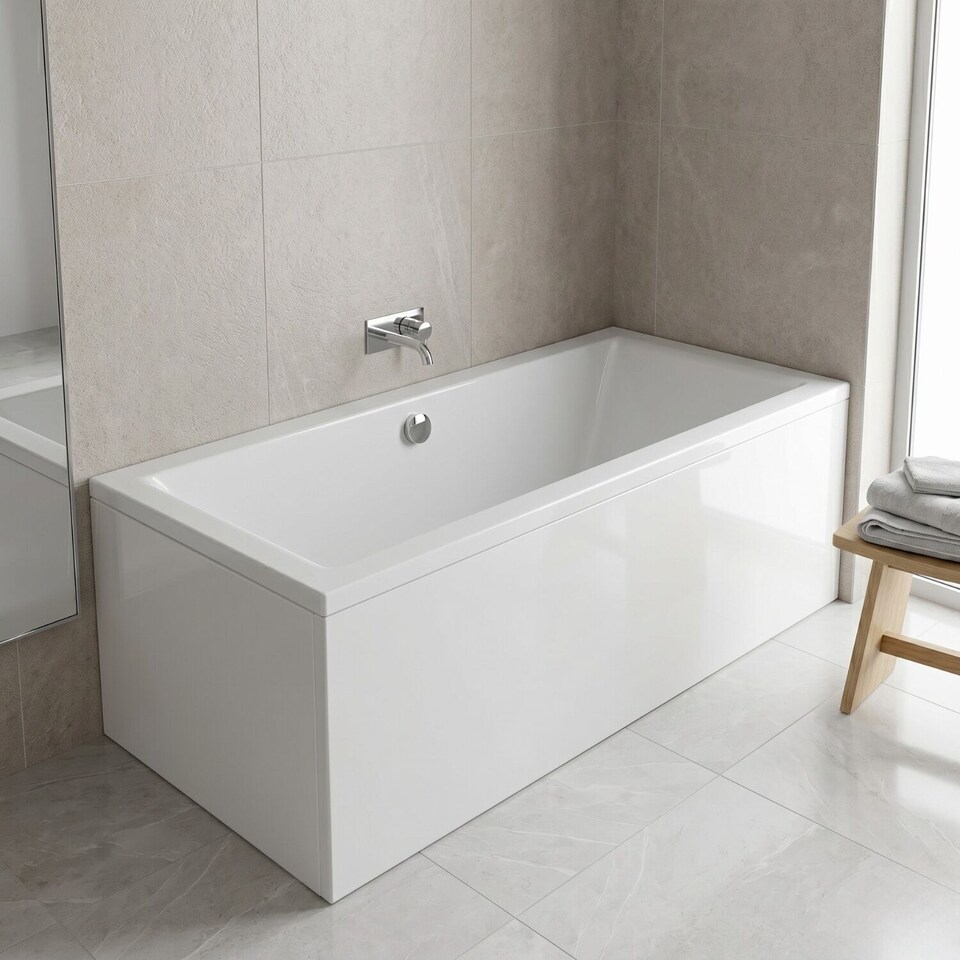 image 1 of Balterley Modern Double Ended Straight Shower Bath (Tap, Waste and Panel Not Included) | White | White | 1
