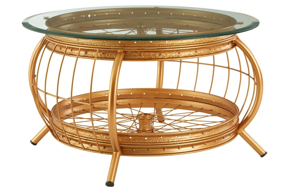 image 1 of Distinctive Design Gold Finish Coffee Table, Luxurious Finish Modern Table, Durable Iron Frame Coffee Table | Gold