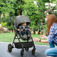 HOMCOM 2 in 1 Pushchair Stroller w Reversible Seat Single Hand Foldable Grey