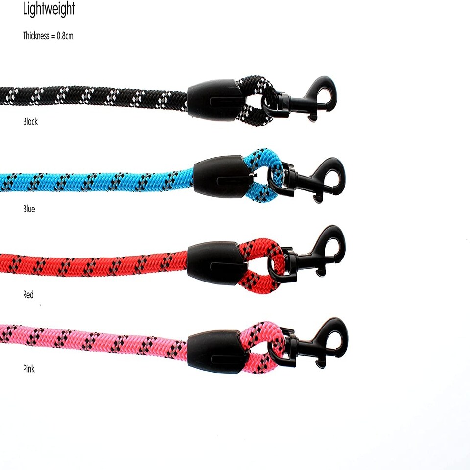image 1 of Dog Rope Lead With Reflective Stitching and Padded Handle - Size & Colour Options - Lightweight - 1.5m Length / Black