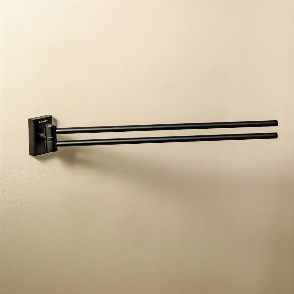 image 1 of Cosmic Swivel Double Towel Rectangular Rail with Black Matt Finish for Bathroom