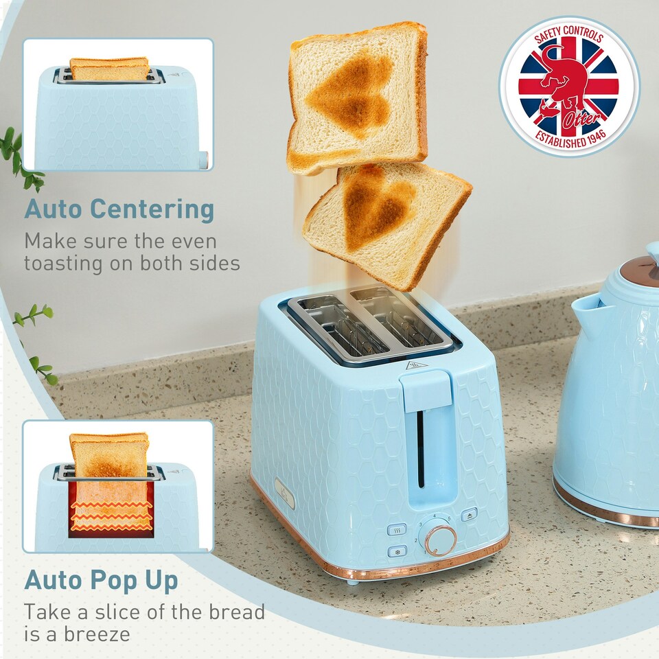 image 1 of HOMCOM Kettle and Toaster Set 1.7L Kettle & 2 Slice Toaster Set, Light Blue