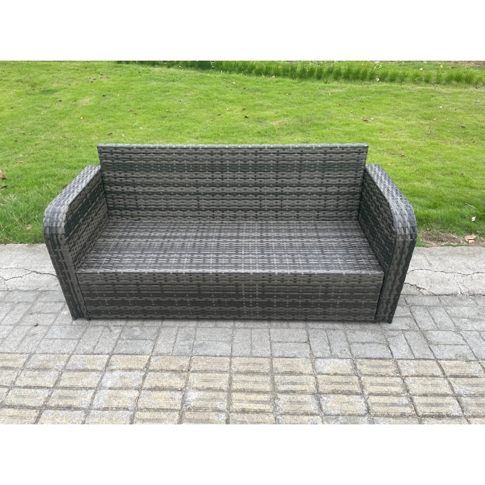 image 1 of Fimous Outdoor Lounge Sofa Set Rattan Garden Furniture Set with Rectangular Coffee Table Side Table 3 Seater Sofa Dark Grey Mixed