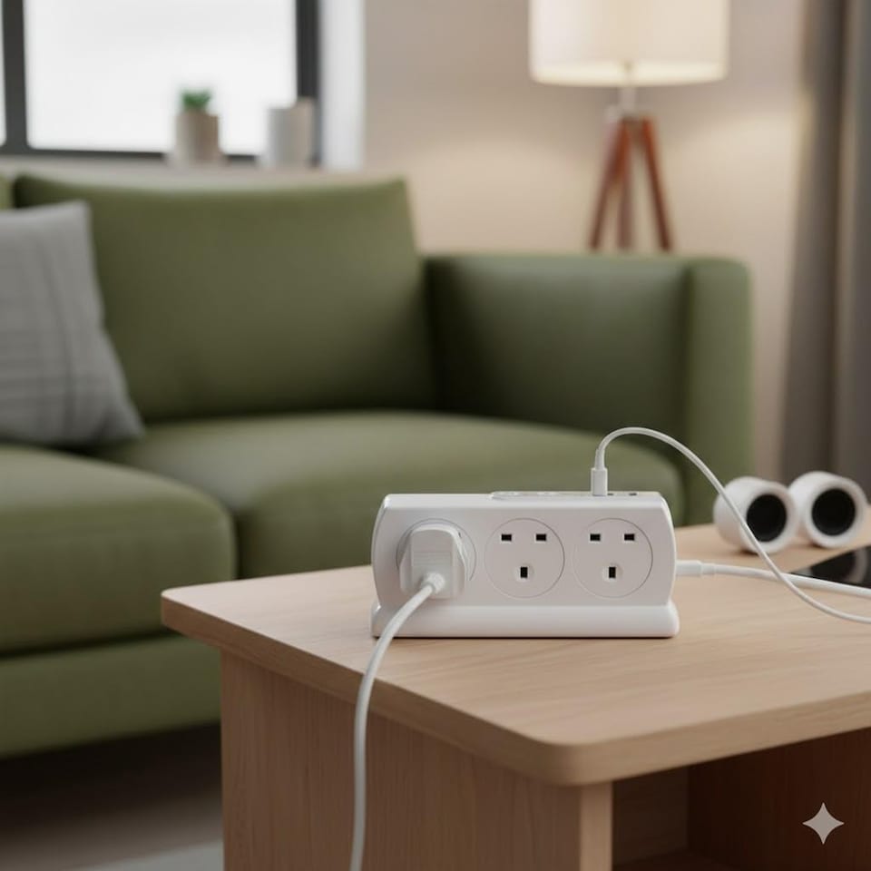 image 1 of Masterplug 6 Socket Surge Protected Extension Lead 2 Metre with USB Ports Switched Power Strip White