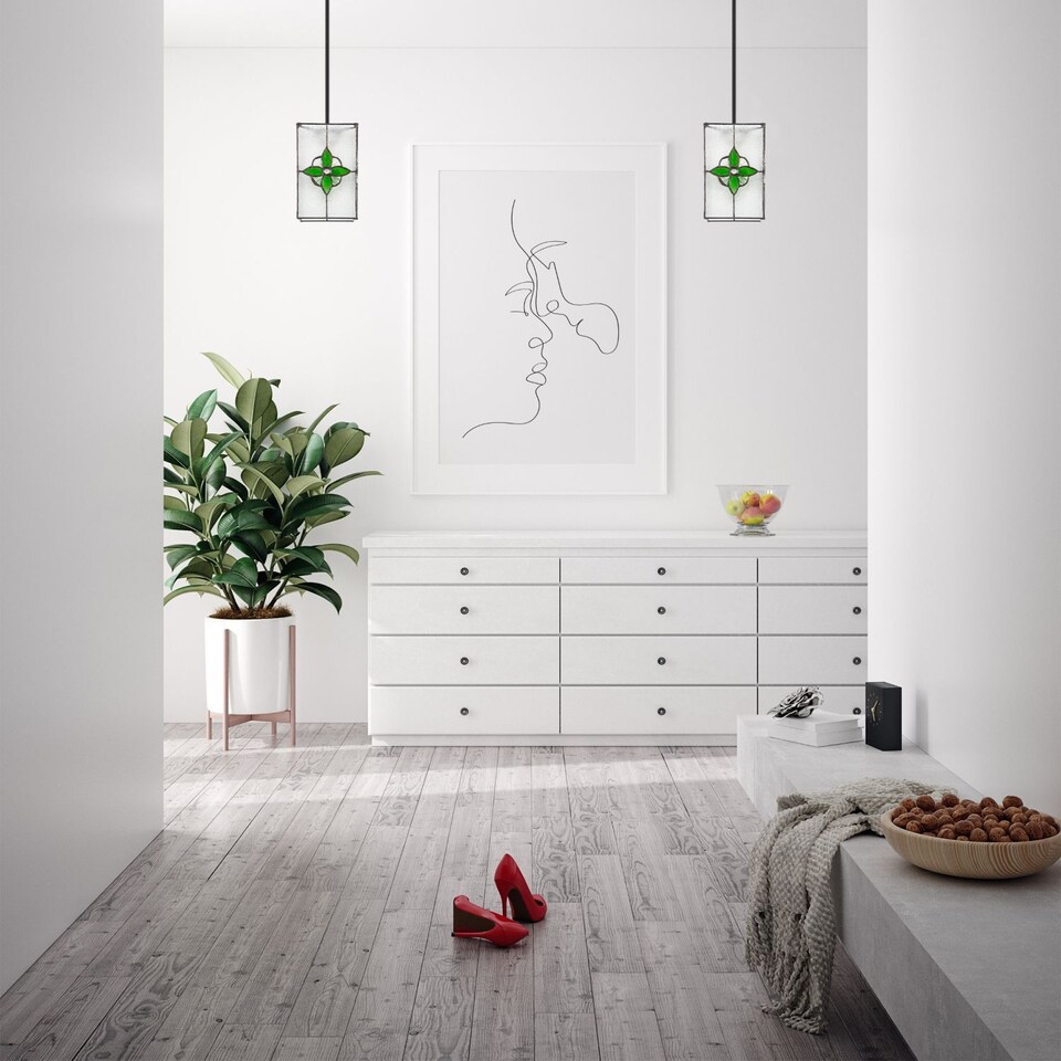 image 1 of Traditional Clear Glass Tiffany Style Pendant Light Shade with Green Panels | Green | Green | 1
