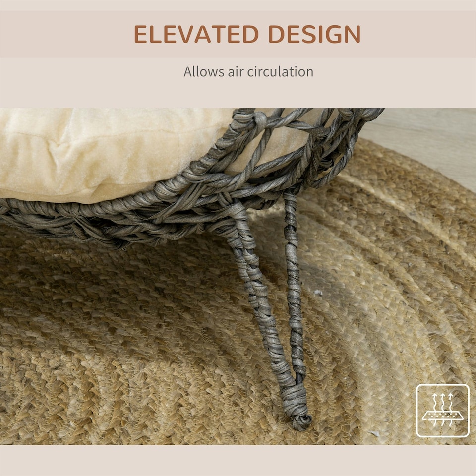 image 1 of PawHut Rattan Elevated Cat House Kitten Bed Pet Furniture w/ Cushion Grey