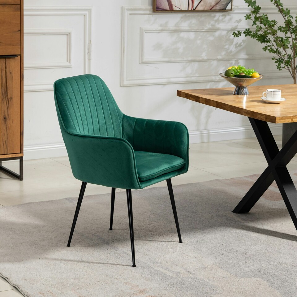 image 1 of Carrara Velvet Dining Chairs - Set of 2 - Green
