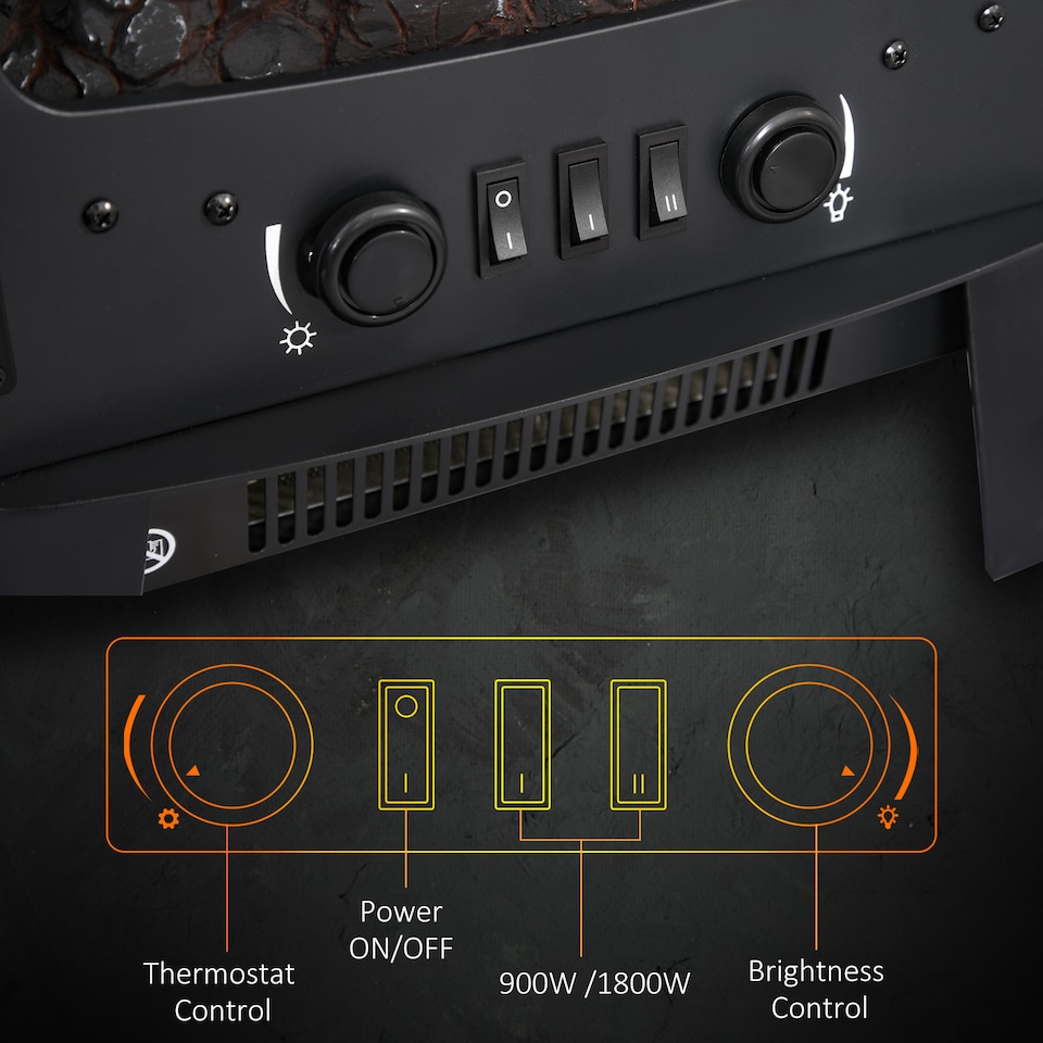 image 1 of HOMCOM 900W/1800W Freestanding Electric Fireplace w/ Adjustable Artificial Flame