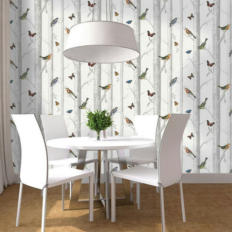 image 1 of Holden Décor Epping Birds On Branches Wallpaper - White/Grey - One Size White
