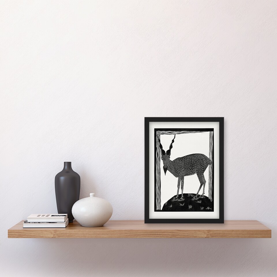 image 1 of Samuel J De Mesquita Framed Wall Art Print Stylised Markhor Goat Home Décor