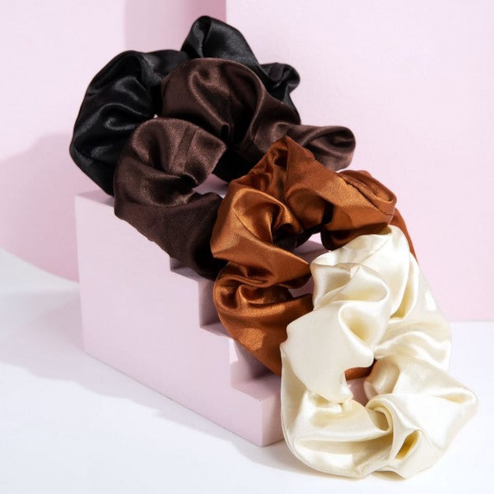 image 1 of Brushworks Natural Satin Scrunchies 4-Pack Nude | Multi | Nude