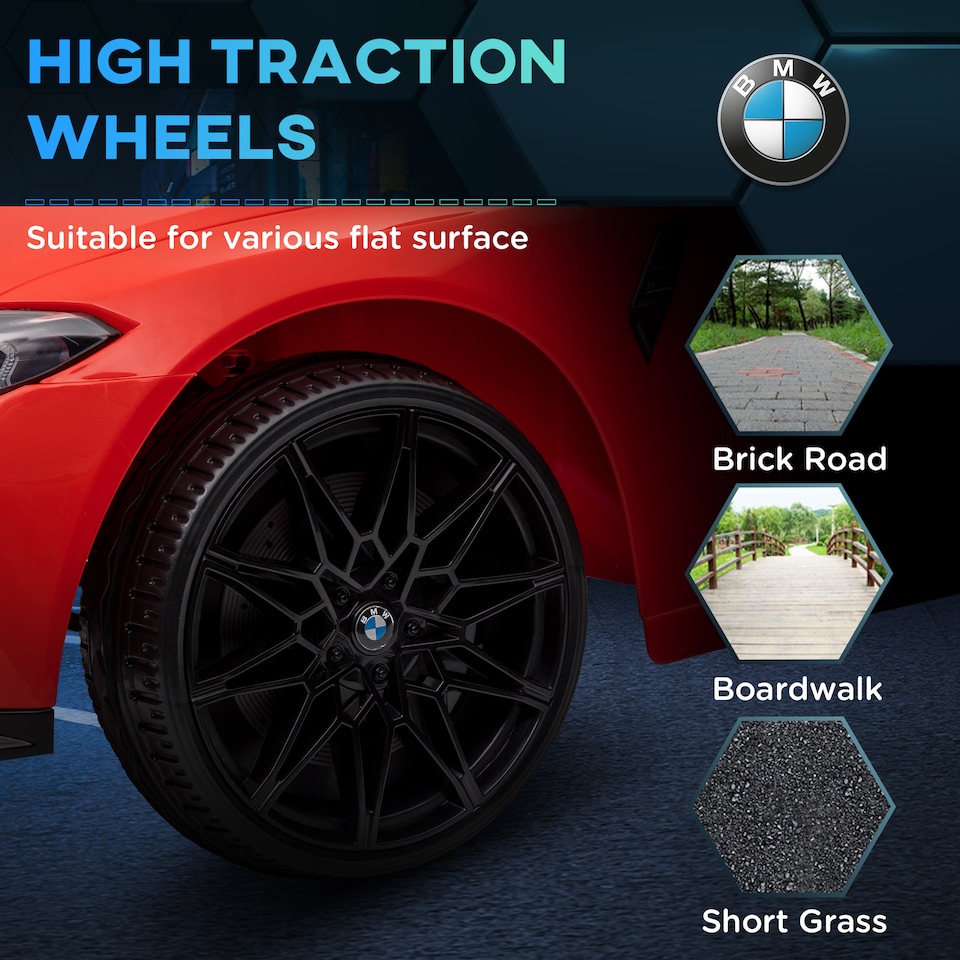 image 1 of AIYAPLAY BMW M4 Licensed Electric Car for Kids, 12V Kids Electric Ride on with Remote Control, Suspension, Music, Horn, LED Lights, for Ages 3-5 Years, Red