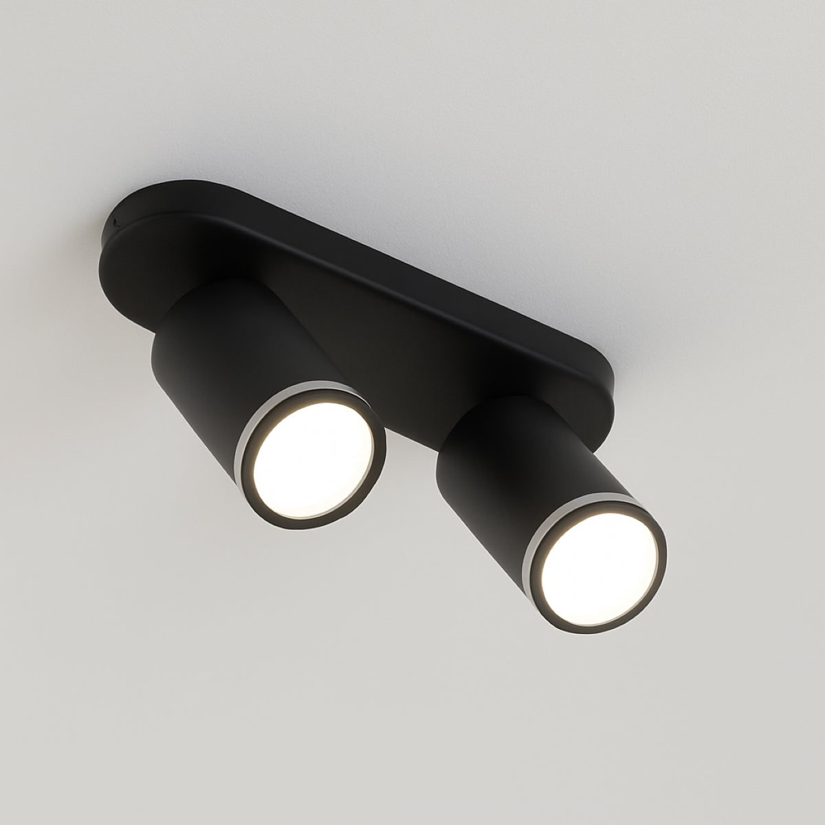 CGC SOLIS Black Twin GU10 Adjustable Ceiling Spotlight Bar with Halo Ring Black black Bar Length: 22cm, Bar Width: 7cm, Length From Bar to End of Spot