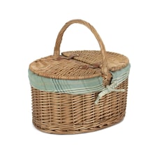 Light Steamed Oval Lidded Wicker Basket with Lining Cream | Cream | One Size