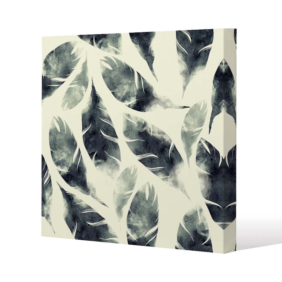 Feathers fantastic birds seamless pattern (Canvas Print) / 90 x 90 x 4cm | Multi