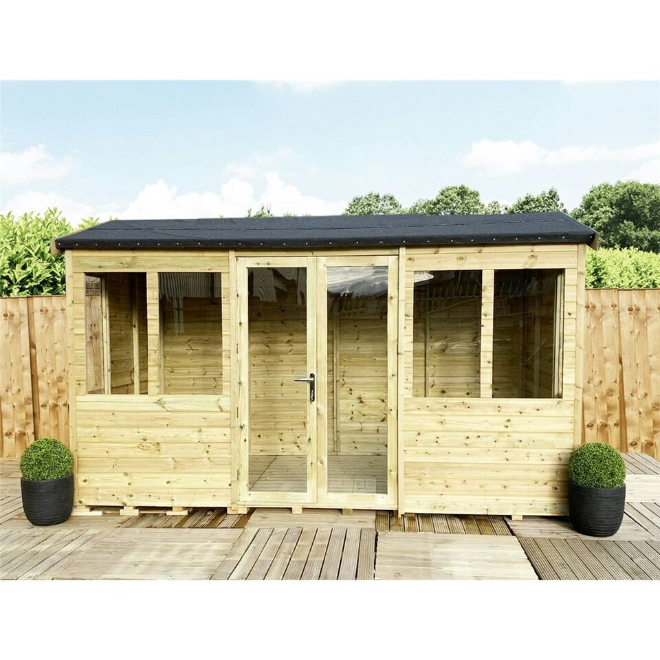 image 1 of 13 x 26 REVERSE Pressure Treated Tongue And Groove Apex Summerhouse + LONG WINDOWS + Safety Toughened Glass (13' x 26' / 13ft x 26ft) (13x26)